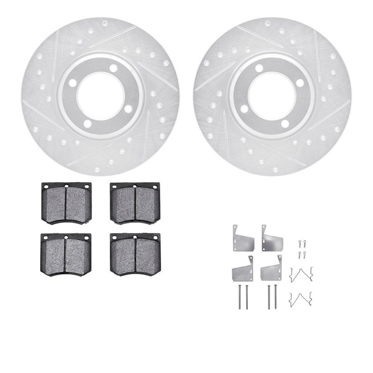 7312-56010 Drilled/Slotted Brake Rotor with 3000-Series Ceramic Brake Pads Kit & Hardware [Silver], 1970-1977 Ford/Lincoln/Mercu