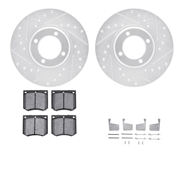 7312-56011 Drilled/Slotted Brake Rotor with 3000-Series Ceramic Brake Pads Kit & Hardware [Silver], 1970-1977 Ford/Lincoln/Mercu