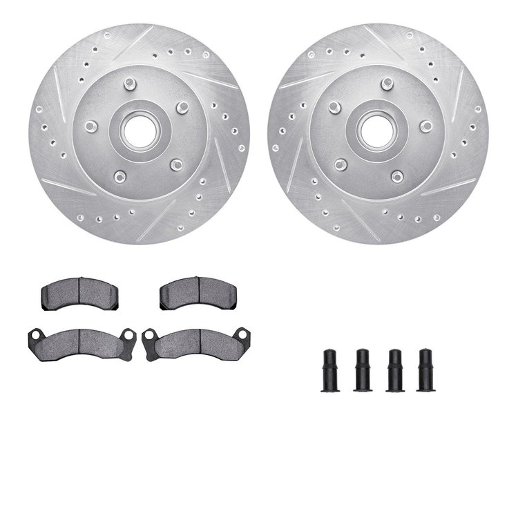 7312-56015 Drilled/Slotted Brake Rotor with 3000-Series Ceramic Brake Pads Kit & Hardware [Silver], 1981-1981 Ford/Lincoln/Mercu