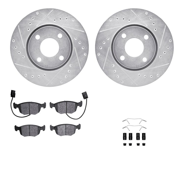 7312-56027 Drilled/Slotted Brake Rotor with 3000-Series Ceramic Brake Pads Kit & Hardware [Silver], 1998-1999 Ford/Lincoln/Mercu