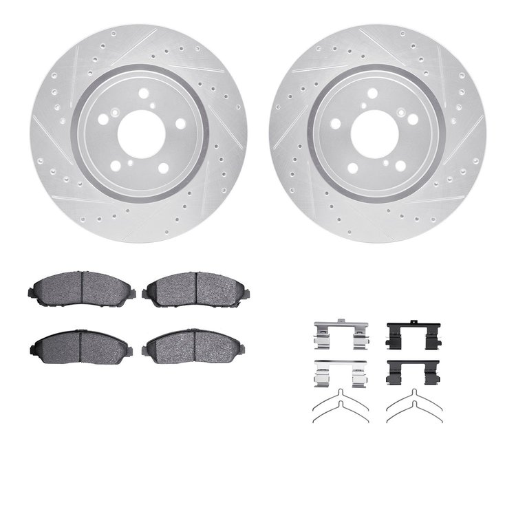 7312-58031 Drilled/Slotted Brake Rotor with 3000-Series Ceramic Brake Pads Kit & Hardware [Silver], 2017-2020 Acura/Honda, Posit