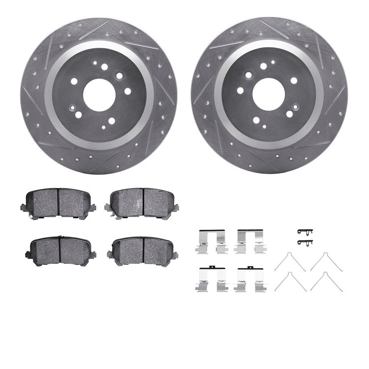 7312-58033 Drilled/Slotted Brake Rotor with 3000-Series Ceramic Brake Pads Kit & Hardware [Silver], 2014-2016 Acura/Honda, Posit