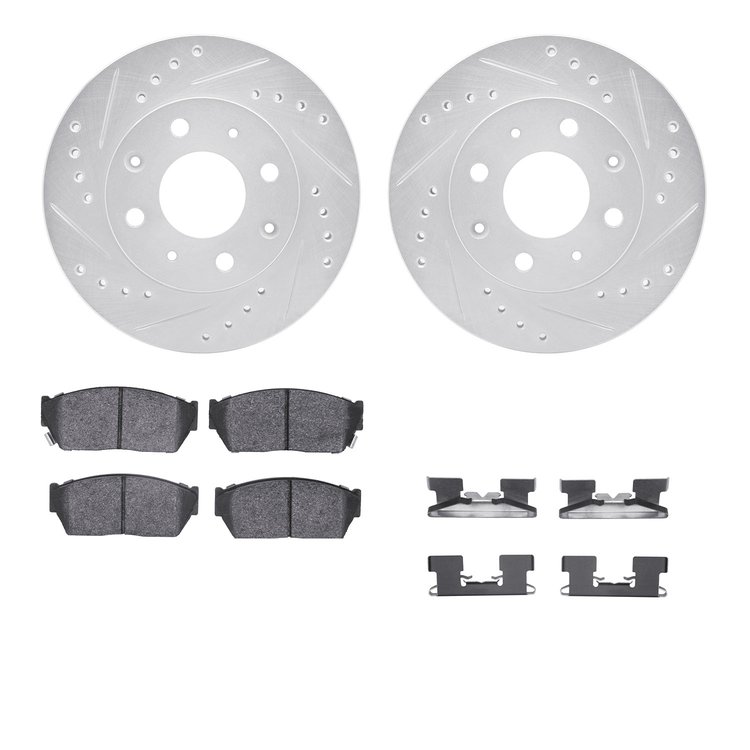 7312-59014 Drilled/Slotted Brake Rotor with 3000-Series Ceramic Brake Pads Kit & Hardware [Silver], 1983-1983 Acura/Honda, Posit
