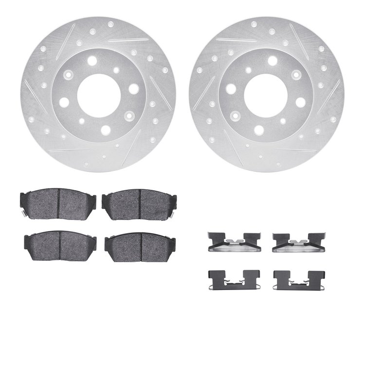7312-59015 Drilled/Slotted Brake Rotor with 3000-Series Ceramic Brake Pads Kit & Hardware [Silver], 1984-1987 Acura/Honda, Posit