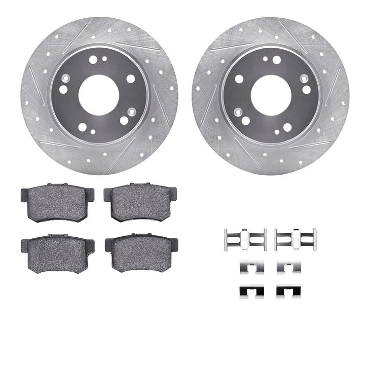 7312-59050 Drilled/Slotted Brake Rotor with 3000-Series Ceramic Brake Pads Kit & Hardware [Silver], 2011-2015 Acura/Honda, Posit