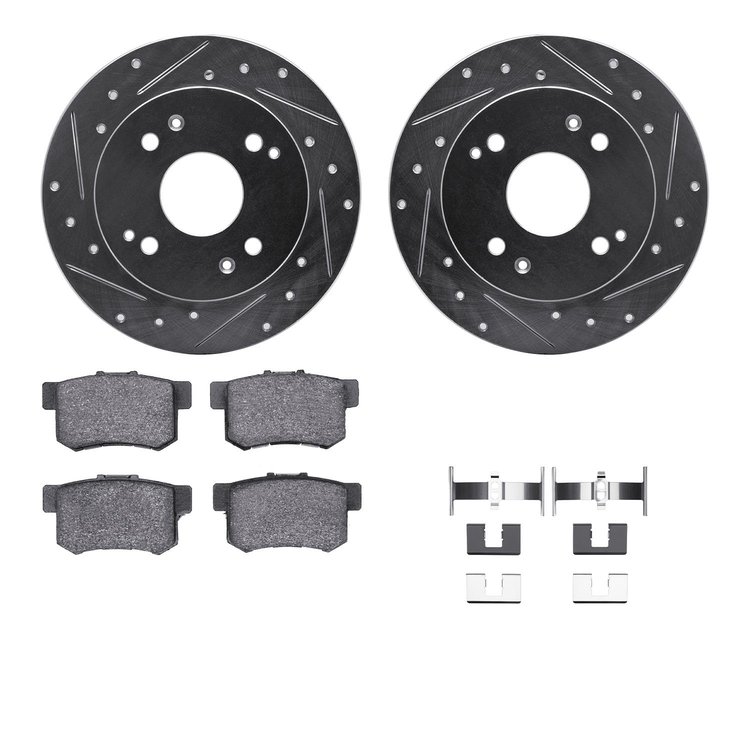 7312-59051 Drilled/Slotted Brake Rotor with 3000-Series Ceramic Brake Pads Kit & Hardware [Silver], 1997-1997 Acura/Honda, Posit