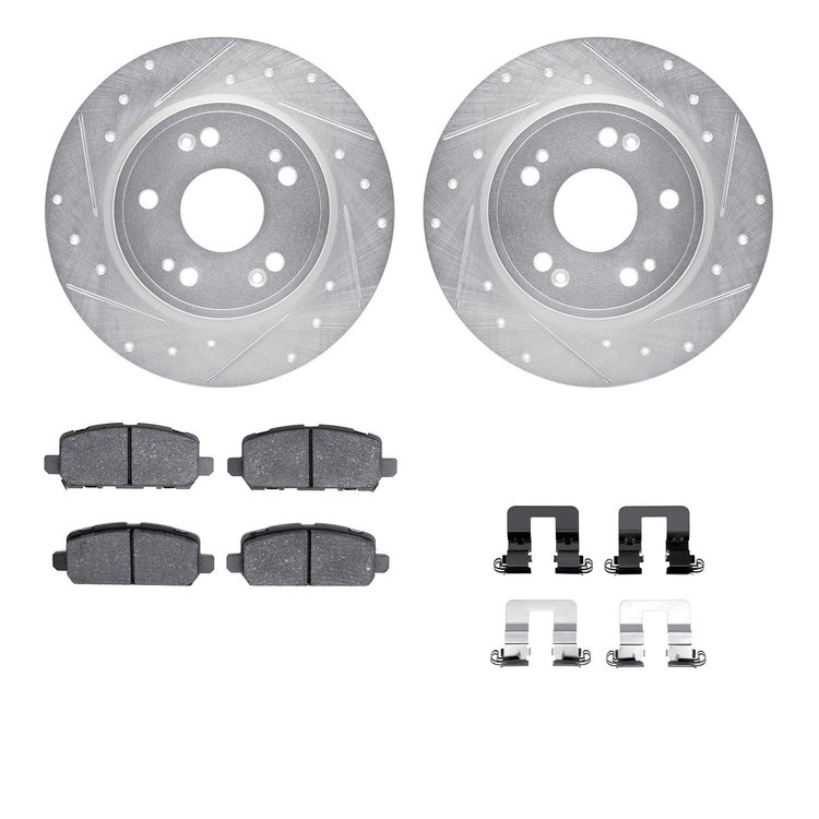 7312-59104 Drilled/Slotted Brake Rotor with 3000-Series Ceramic Brake Pads Kit & Hardware [Silver], 2016-2016 Acura/Honda, Posit