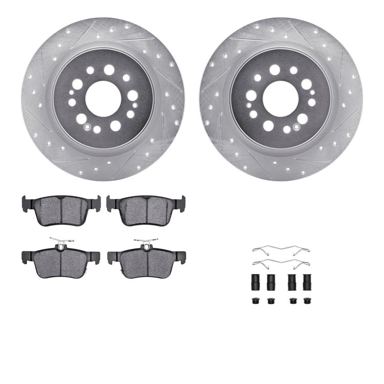 7312-59110 Drilled/Slotted Brake Rotor with 3000-Series Ceramic Brake Pads Kit & Hardware [Silver], 2019-2019 Acura/Honda, Posit