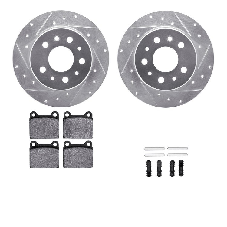 7312-63003 Drilled/Slotted Brake Rotor with 3000-Series Ceramic Brake Pads Kit & Hardware [Silver], 1967-1991 Mercedes-Benz, Pos