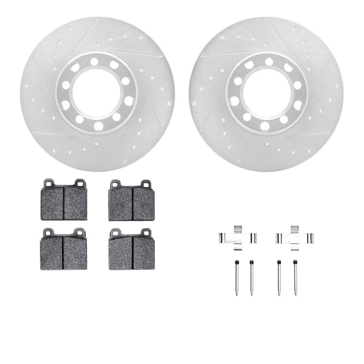 7312-63011 Drilled/Slotted Brake Rotor with 3000-Series Ceramic Brake Pads Kit & Hardware [Silver], 1968-1976 Mercedes-Benz, Pos