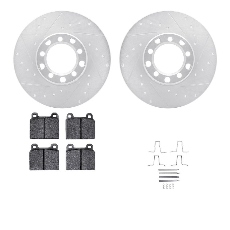 7312-63015 Drilled/Slotted Brake Rotor with 3000-Series Ceramic Brake Pads Kit & Hardware [Silver], 1968-1976 Mercedes-Benz, Pos