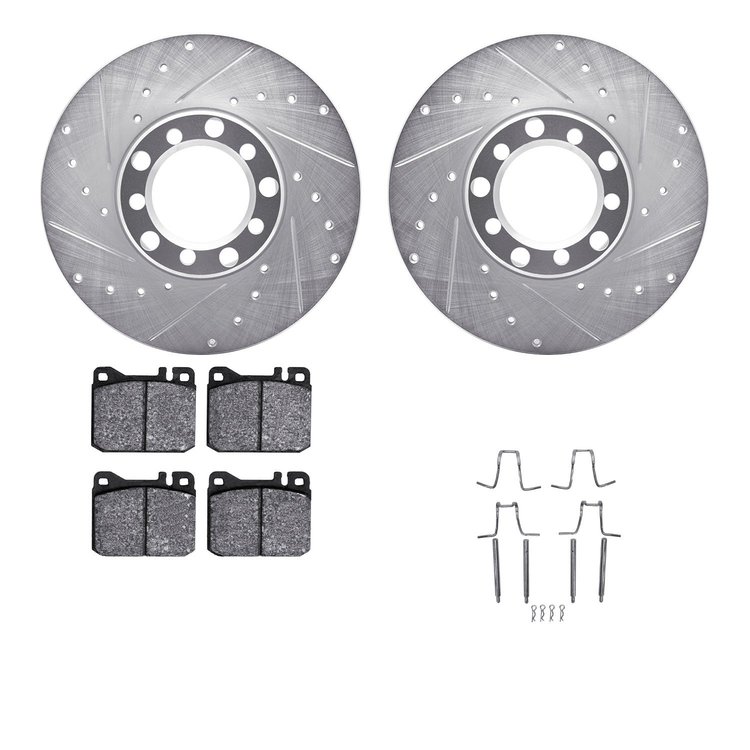 7312-63019 Drilled/Slotted Brake Rotor with 3000-Series Ceramic Brake Pads Kit & Hardware [Silver], 1976-1979 Mercedes-Benz, Pos