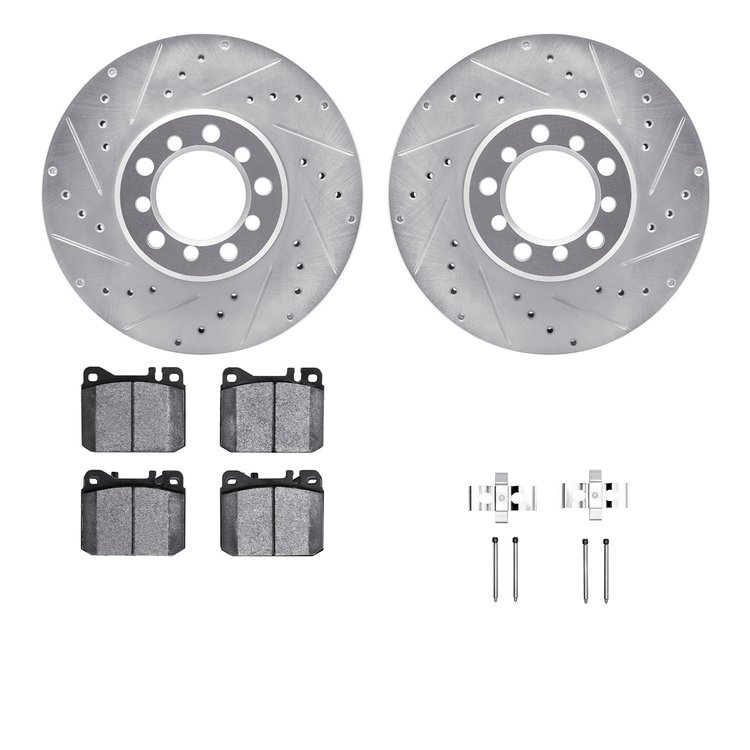 7312-63027 Drilled/Slotted Brake Rotor with 3000-Series Ceramic Brake Pads Kit & Hardware [Silver], 1985-1991 Mercedes-Benz, Pos