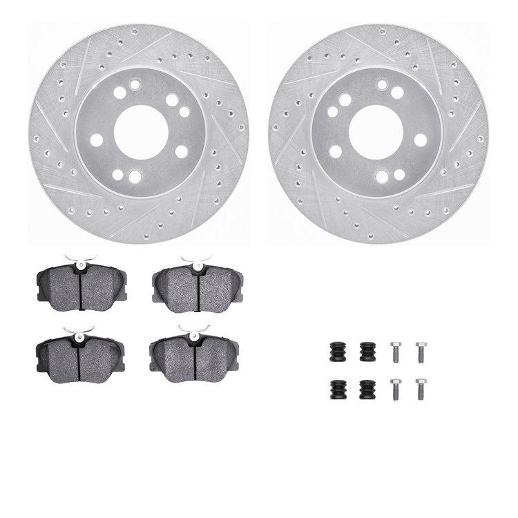 7312-63033 Drilled/Slotted Brake Rotor with 3000-Series Ceramic Brake Pads Kit & Hardware [Silver], 1984-1995 Mercedes-Benz, Pos