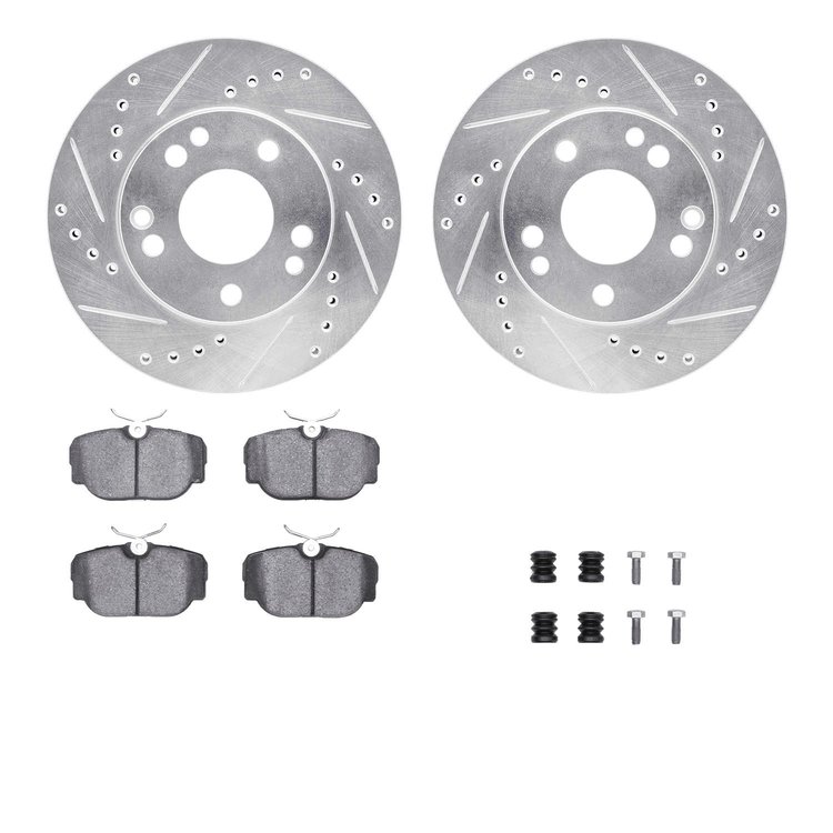 7312-63037 Drilled/Slotted Brake Rotor with 3000-Series Ceramic Brake Pads Kit & Hardware [Silver], 1987-1987 Mercedes-Benz, Pos