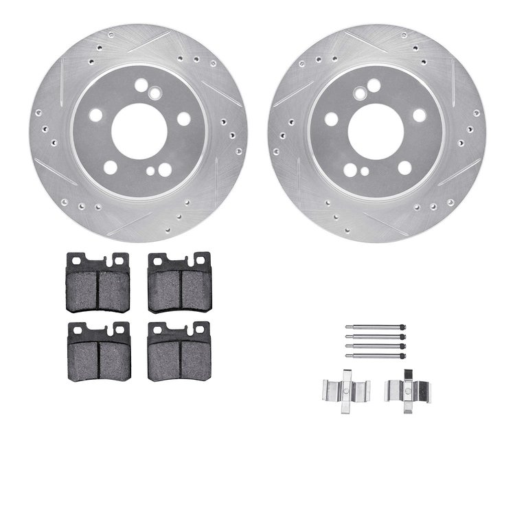 7312-63042 Drilled/Slotted Brake Rotor with 3000-Series Ceramic Brake Pads Kit & Hardware [Silver], 1992-1995 Mercedes-Benz, Pos