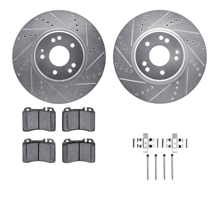 7312-63045 Drilled/Slotted Brake Rotor with 3000-Series Ceramic Brake Pads Kit & Hardware [Silver], 1994-2002 Mercedes-Benz, Pos