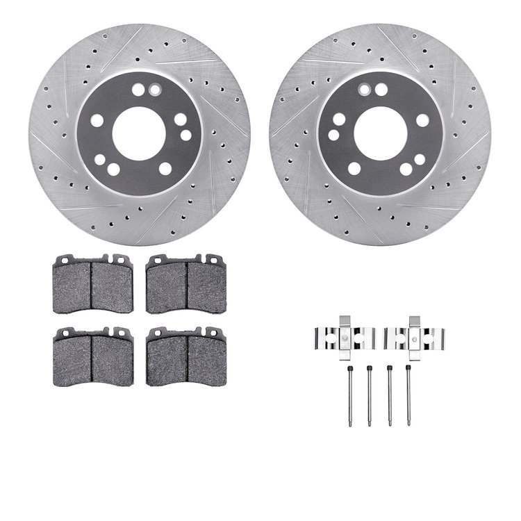 7312-63046 Drilled/Slotted Brake Rotor with 3000-Series Ceramic Brake Pads Kit & Hardware [Silver], 1990-1995 Mercedes-Benz, Pos