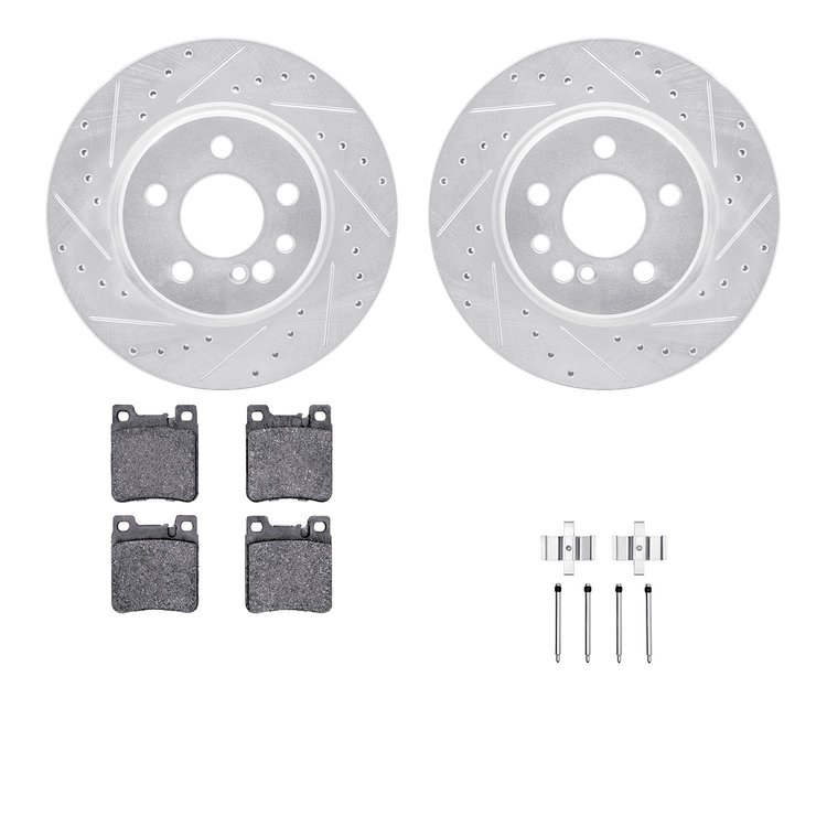 7312-63049 Drilled/Slotted Brake Rotor with 3000-Series Ceramic Brake Pads Kit & Hardware [Silver], 1992-1999 Mercedes-Benz, Pos