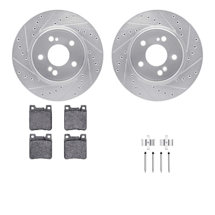 7312-63050 Drilled/Slotted Brake Rotor with 3000-Series Ceramic Brake Pads Kit & Hardware [Silver], 1993-2002 Mercedes-Benz, Pos