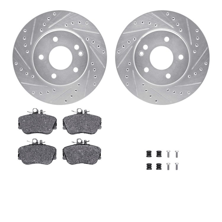 7312-63059 Drilled/Slotted Brake Rotor with 3000-Series Ceramic Brake Pads Kit & Hardware [Silver], 1994-1997 Mercedes-Benz, Pos