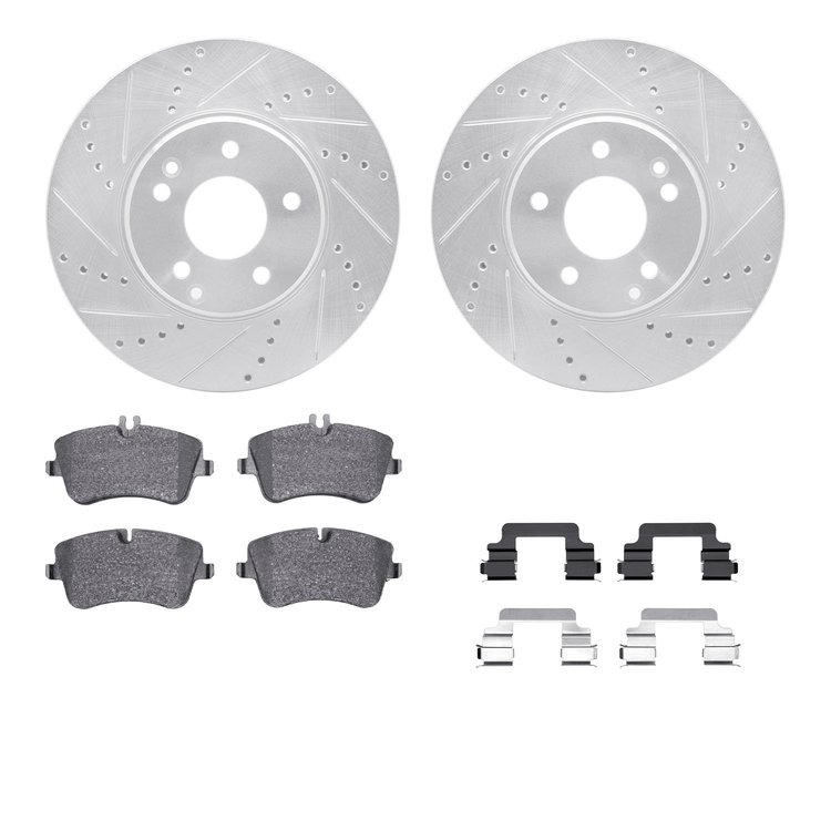 7312-63081 Drilled/Slotted Brake Rotor with 3000-Series Ceramic Brake Pads Kit & Hardware [Silver], 2001-2011 Mercedes-Benz, Pos