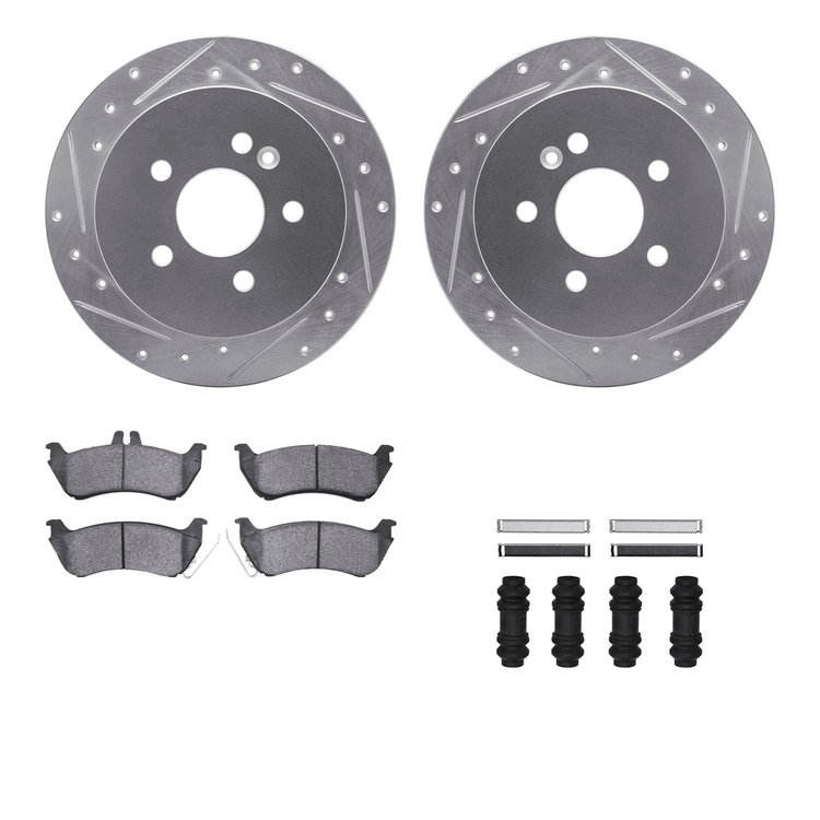 7312-63084 Drilled/Slotted Brake Rotor with 3000-Series Ceramic Brake Pads Kit & Hardware [Silver], 1998-2005 Mercedes-Benz, Pos