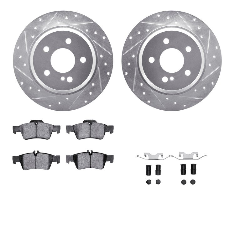 7312-63096 Drilled/Slotted Brake Rotor with 3000-Series Ceramic Brake Pads Kit & Hardware [Silver], 2003-2016 Mercedes-Benz, Pos