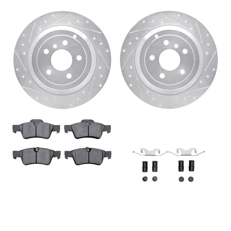 7312-63106 Drilled/Slotted Brake Rotor with 3000-Series Ceramic Brake Pads Kit & Hardware [Silver], 2006-2012 Mercedes-Benz, Pos