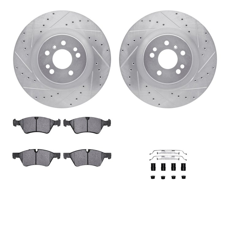 7312-63111 Drilled/Slotted Brake Rotor with 3000-Series Ceramic Brake Pads Kit & Hardware [Silver], 2006-2012 Mercedes-Benz, Pos