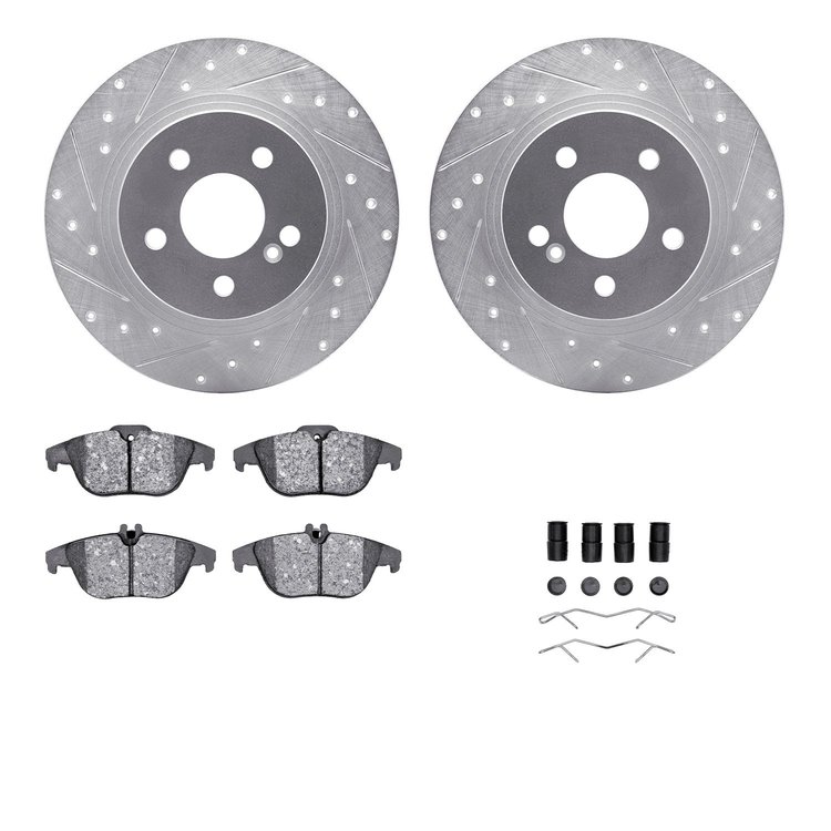 7312-63117 Drilled/Slotted Brake Rotor with 3000-Series Ceramic Brake Pads Kit & Hardware [Silver], 2008-2015 Mercedes-Benz, Pos