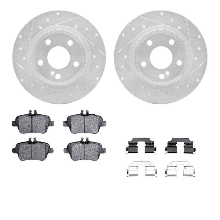 7312-63140 Drilled/Slotted Brake Rotor with 3000-Series Ceramic Brake Pads Kit & Hardware [Silver], 2014-2019 Mercedes-Benz, Pos