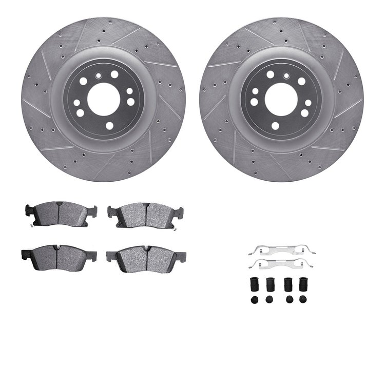 7312-63148 Drilled/Slotted Brake Rotor with 3000-Series Ceramic Brake Pads Kit & Hardware [Silver], 2013-2019 Mercedes-Benz, Pos