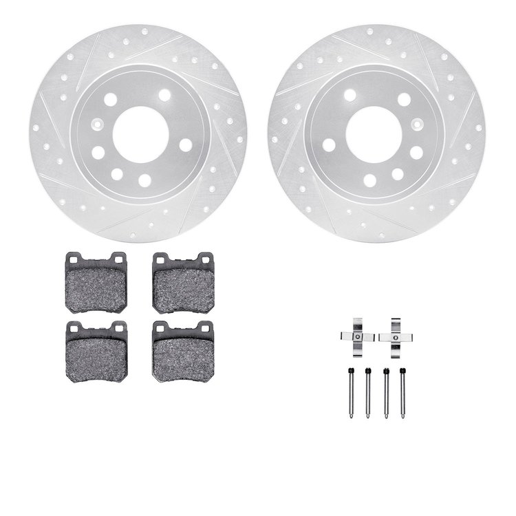 7312-65012 Drilled/Slotted Brake Rotor with 3000-Series Ceramic Brake Pads Kit & Hardware [Silver], 1997-2008 GM, Position: Rear