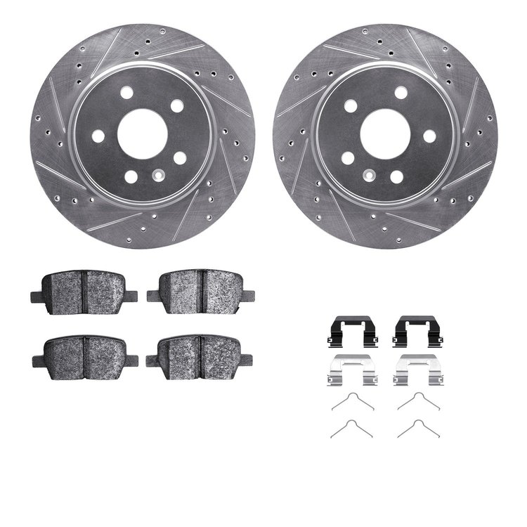 7312-65026 Drilled/Slotted Brake Rotor with 3000-Series Ceramic Brake Pads Kit & Hardware [Silver], Fits Select GM, Position: Re