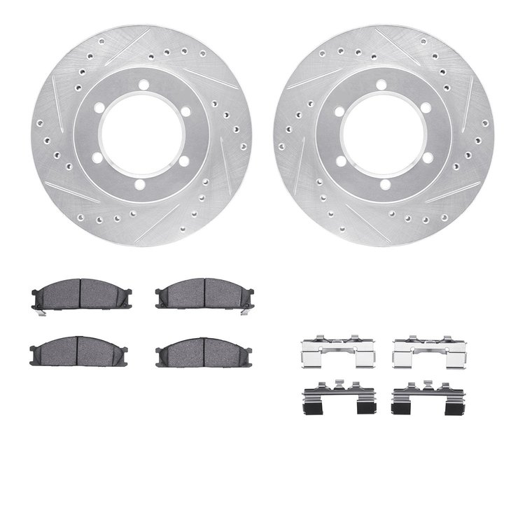 7312-67052 Drilled/Slotted Brake Rotor with 3000-Series Ceramic Brake Pads Kit & Hardware [Silver], 1998-2015 Infiniti/Nissan, P