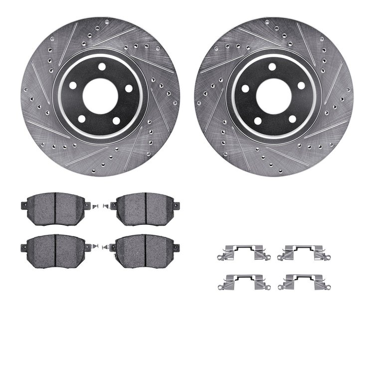 7312-67104 Drilled/Slotted Brake Rotor with 3000-Series Ceramic Brake Pads Kit & Hardware [Silver], 2003-2005 Infiniti/Nissan, P