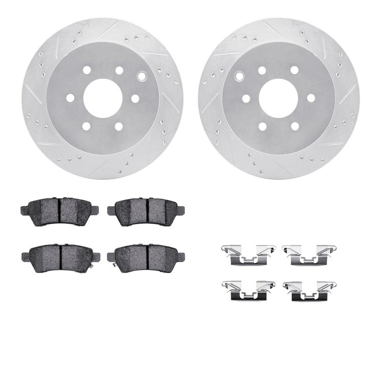 7312-67111 Drilled/Slotted Brake Rotor with 3000-Series Ceramic Brake Pads Kit & Hardware [Silver], 2005-2012 Infiniti/Nissan, P