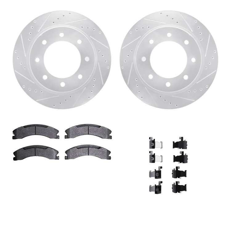 7312-67120 Drilled/Slotted Brake Rotor with 3000-Series Ceramic Brake Pads Kit & Hardware [Silver], 2012-2021 Infiniti/Nissan, P