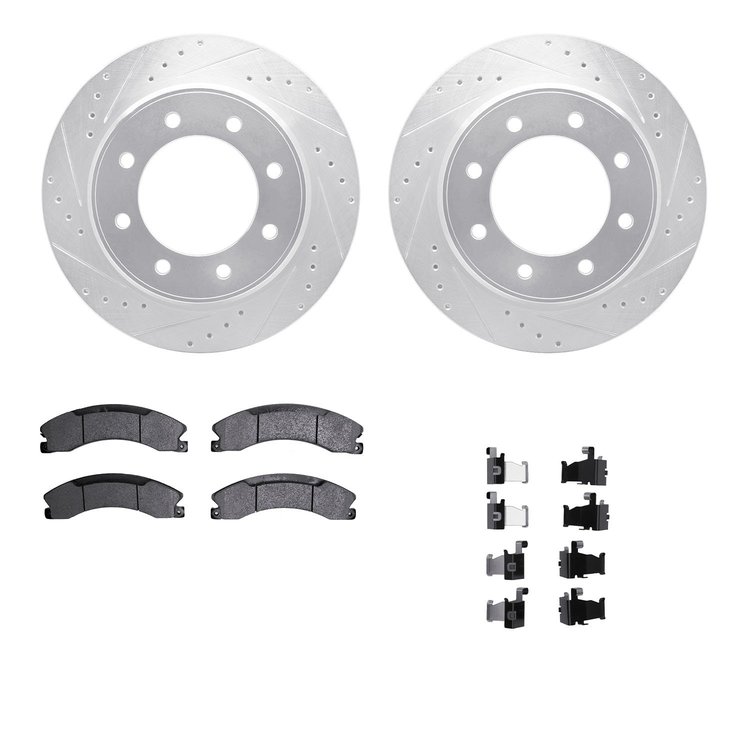 7312-67122 Drilled/Slotted Brake Rotor with 3000-Series Ceramic Brake Pads Kit & Hardware [Silver], 2012-2021 Infiniti/Nissan, P