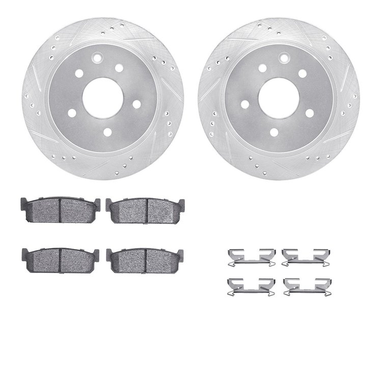 7312-68007 Drilled/Slotted Brake Rotor with 3000-Series Ceramic Brake Pads Kit & Hardware [Silver], 2002-2006 Infiniti/Nissan, P