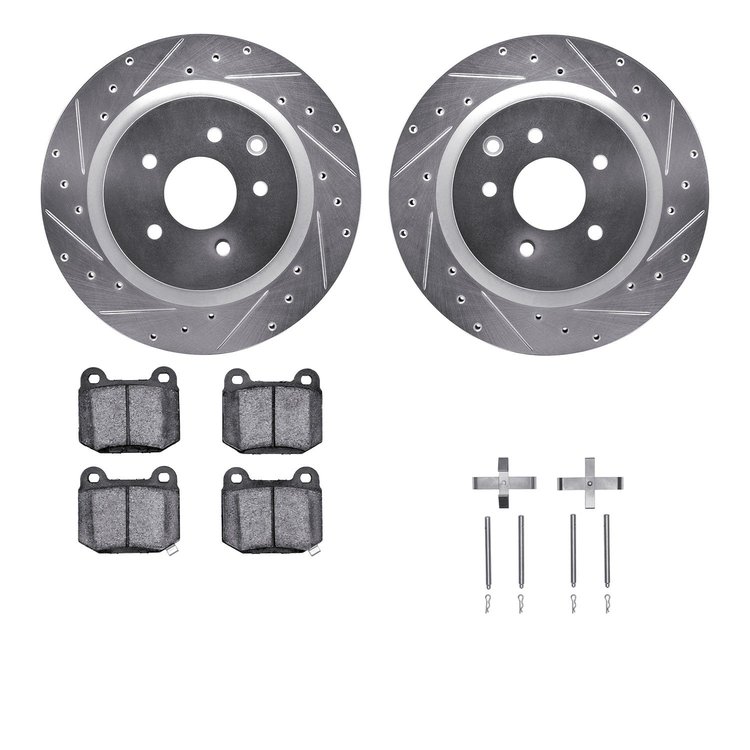 7312-68013 Drilled/Slotted Brake Rotor with 3000-Series Ceramic Brake Pads Kit & Hardware [Silver], 2003-2008 Infiniti/Nissan, P