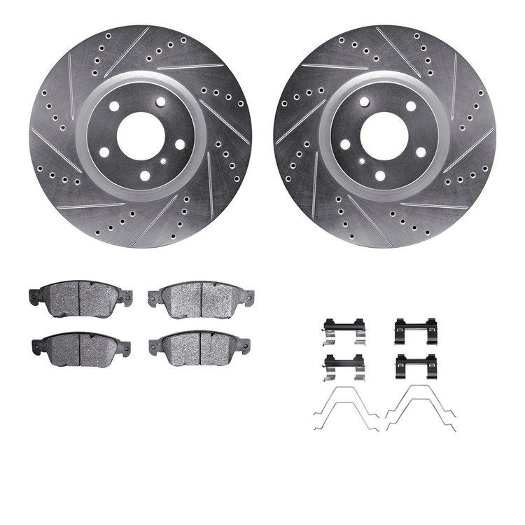 7312-68014 Drilled/Slotted Brake Rotor with 3000-Series Ceramic Brake Pads Kit & Hardware [Silver], 2007-2015 Infiniti/Nissan, P