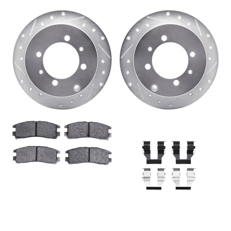 7312-72027 Drilled/Slotted Brake Rotor with 3000-Series Ceramic Brake Pads Kit & Hardware [Silver], 1992-1995 Multiple Makes/Mod