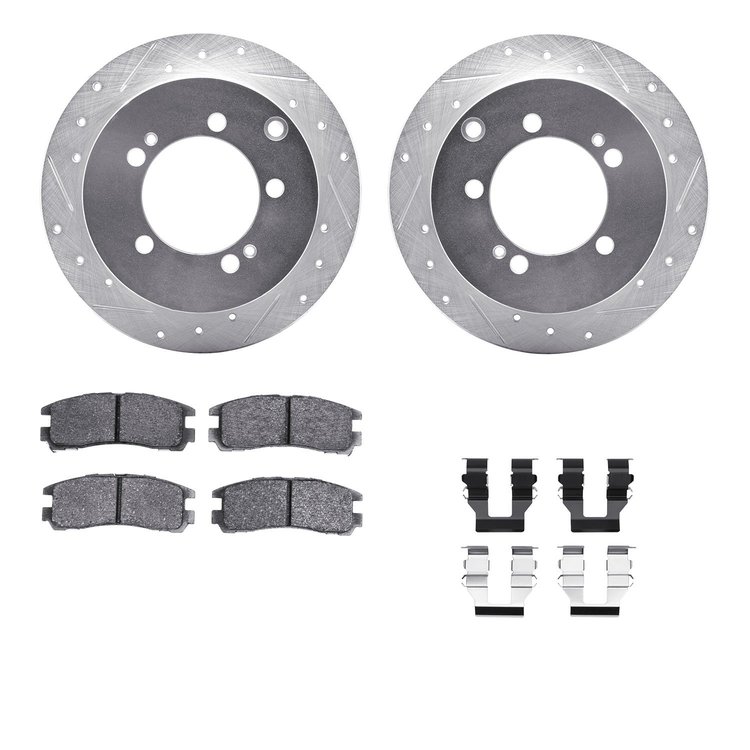 7312-72028 Drilled/Slotted Brake Rotor with 3000-Series Ceramic Brake Pads Kit & Hardware [Silver], 1994-2005 Multiple Makes/Mod