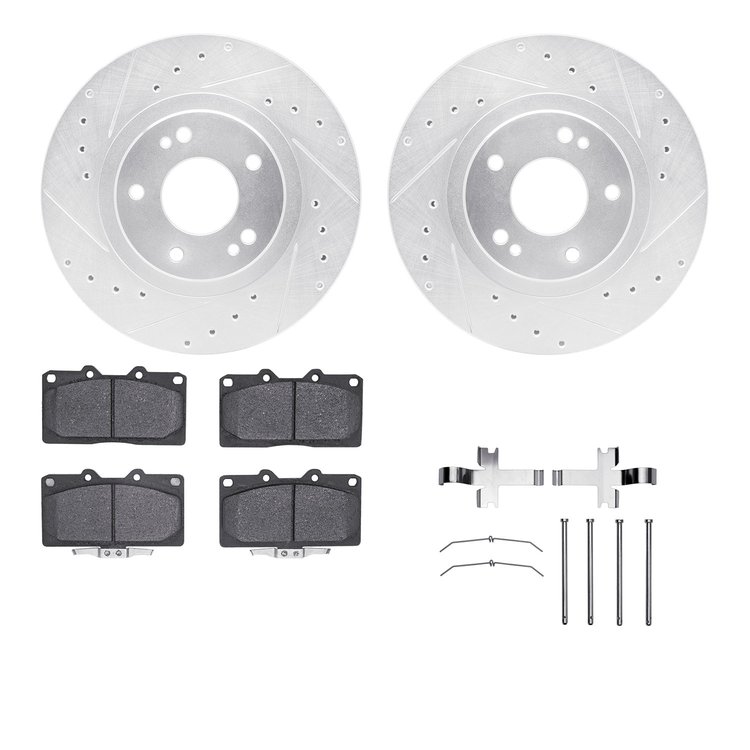 7312-72047 Drilled/Slotted Brake Rotor with 3000-Series Ceramic Brake Pads Kit & Hardware [Silver], 1991-1993 Multiple Makes/Mod