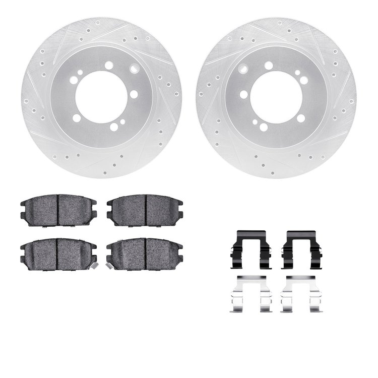 7312-72053 Drilled/Slotted Brake Rotor with 3000-Series Ceramic Brake Pads Kit & Hardware [Silver], 1994-1994 Mopar, Position: R