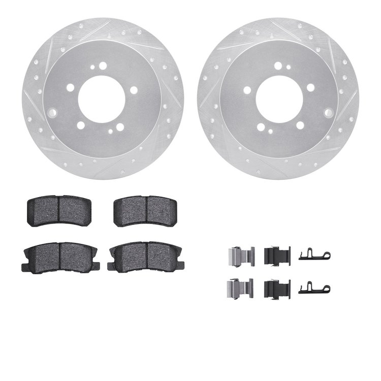 7312-72075 Drilled/Slotted Brake Rotor with 3000-Series Ceramic Brake Pads Kit & Hardware [Silver], 2007-2015 Mitsubishi, Positi