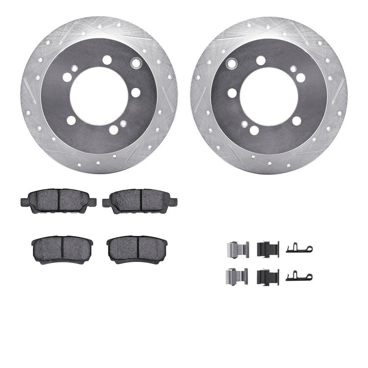 7312-72084 Drilled/Slotted Brake Rotor with 3000-Series Ceramic Brake Pads Kit & Hardware [Silver], 2004-2007 Mitsubishi, Positi