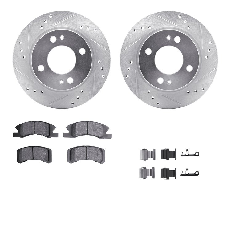 7312-72088 Drilled/Slotted Brake Rotor with 3000-Series Ceramic Brake Pads Kit & Hardware [Silver], 2014-2015 Mitsubishi, Positi